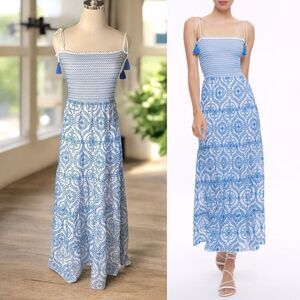 NEW ALICE + OLIVIA $695 Marna Maxi Midi Dress Off White/French Blue
